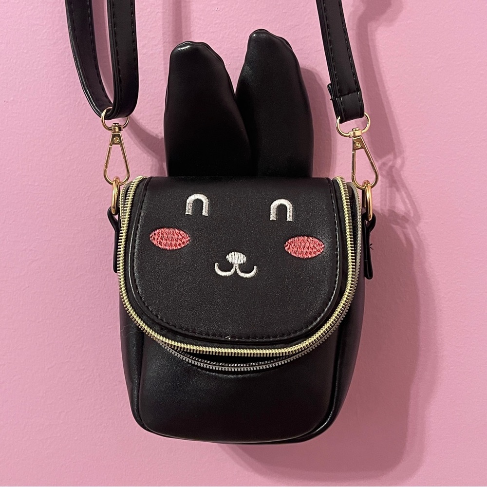 School girl Gyaru J fashion black bunny purse handbag black cosplay kawaii